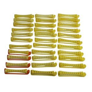 Vintage 1960s Perm Rod Hair Curlers Rollers Swing Arm Yellow Orange Lot of 33